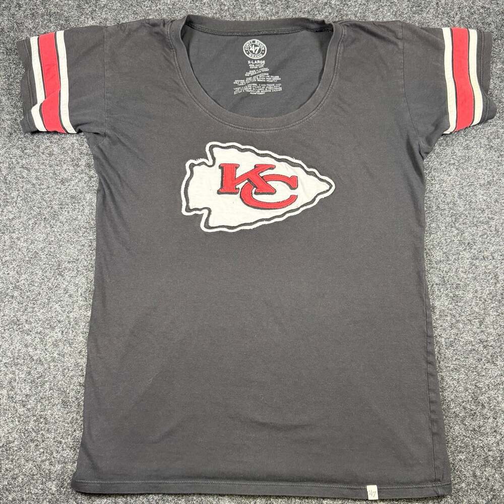 47 Brand Kansas City Chiefs Women's Striped Sleeve Logo Graphic T-Shirt